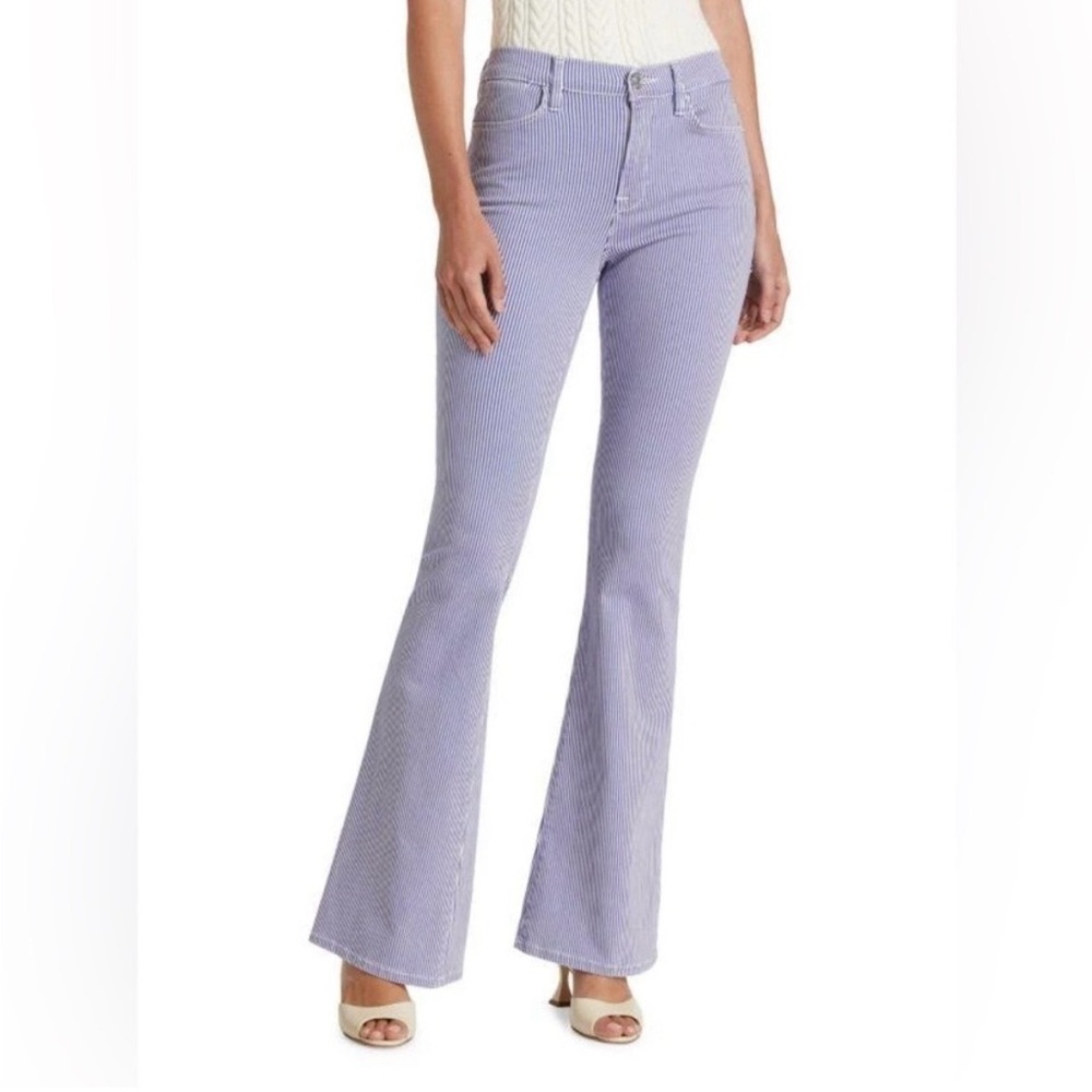 NWOT Frame Denim Le High Flare Jean Blue & White Mini Stripes